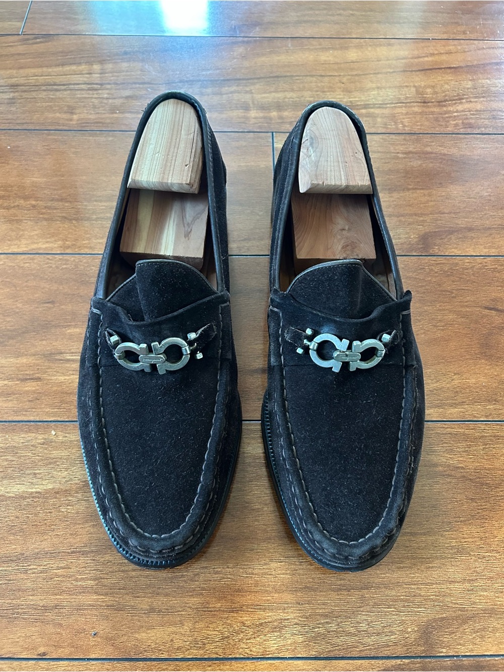 Salvatore Ferragamo Brown Suede Bit-Detail Slip-On Loafers